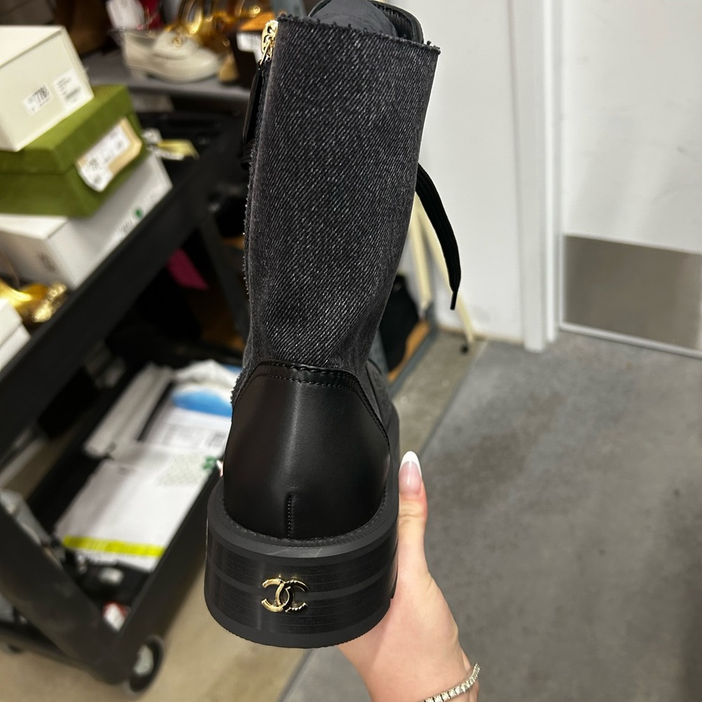 CHANEL Black and Gray Combat Boots - Picture 3 of 3